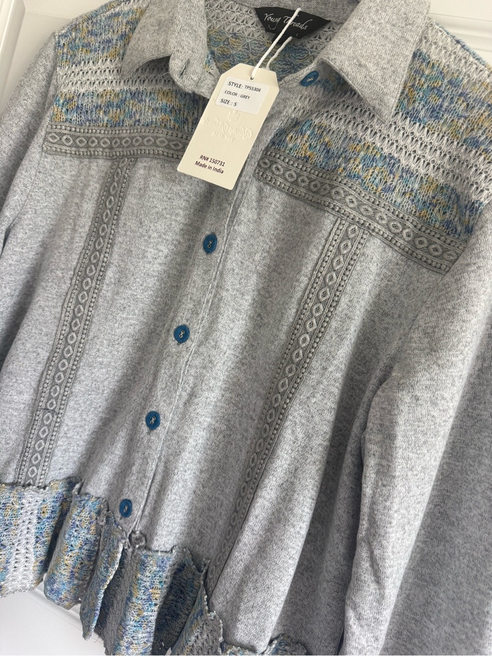 Young Threads NWT Boho Ruffle Hem Button Front Top Small - Picture 7 of 10
